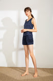 100% Mulberry Silk Pajama Set - Tank and Shorts - Navy Blue