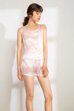 100% Mulberry Silk Pajama Set - Tank and Shorts - Pink
