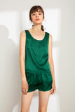 100% Mulberry Silk Pajama Set - Tank and Shorts - Emerald