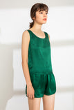 100% Mulberry Silk Pajama Set - Tank and Shorts - Emerald