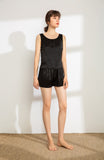 100% Mulberry Silk Pajama Set - Tank and Shorts - Black