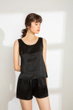 100% Mulberry Silk Pajama Set - Tank and Shorts - Black