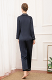 19mm Women 100% Mulberry Long Sleeve Silk Pajama Set - 4 Colors Black, Pink, Navy Blue, Emerald