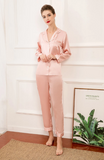 19mm Women 100% Mulberry Long Sleeve Silk Pajama Set - 4 Colors Black, Pink, Navy Blue, Emerald