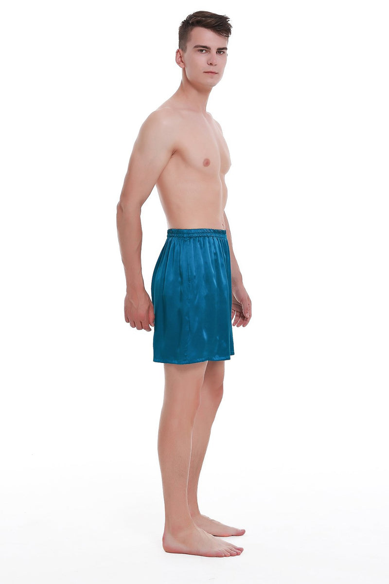100% Mulberry Silk Boxer Shorts for Men - Peacock Blue