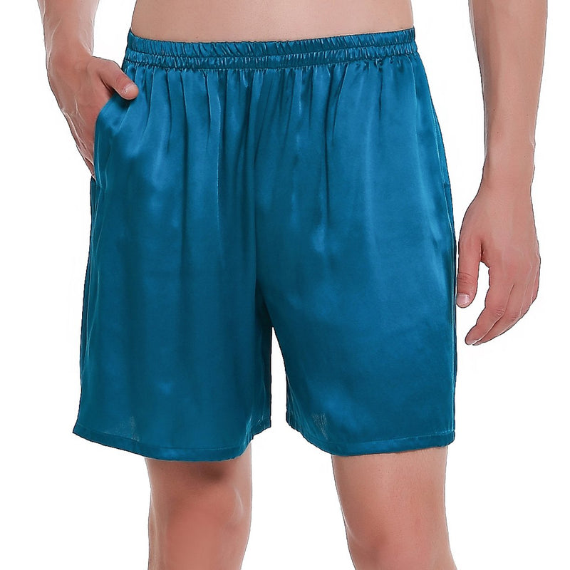 100% Mulberry Silk Boxer Shorts for Men - Peacock Blue