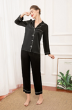 19mm Women 100% Mulberry Long Sleeve Silk Pajama Set - 4 Colors Black, Pink, Navy Blue, Emerald