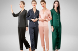19mm Women 100% Mulberry Long Sleeve Silk Pajama Set - 4 Colors Black, Pink, Navy Blue, Emerald