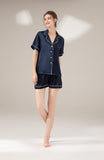 LEPTON 100% 19mm Short Sleeve Mulberry Silk Pajama Set - Navy Blue