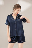 LEPTON 100% 19mm Short Sleeve Mulberry Silk Pajama Set - Navy Blue