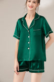 LEPTON 100% 19mm Short Sleeve Mulberry Silk Pajama Set - Emerald