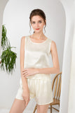 100% Mulberry Silk Pajama Set - Tank and Shorts - 6 Colors Navy Blue,Black,Pink,Mint Green,Ivory,Emerald