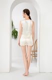 100% Mulberry Silk Pajama Set - Tank and Shorts - 6 Colors Navy Blue,Black,Pink,Mint Green,Ivory,Emerald
