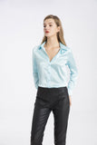 100% Mulberry Silk Blouse with Gift Box-Light Blue