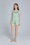 100% Mulberry Silk Pajama Set - Tank and Shorts - Mint Green