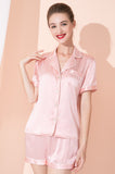 LEPTON 100% 19mm Short Sleeve Mulberry Silk Pajama Set - Pink (Please Order a Big Size)