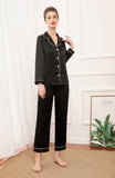 19mm Women 100% Mulberry Long Sleeve Silk Pajama Set - Black