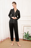 19mm Women 100% Mulberry Long Sleeve Silk Pajama Set - Black