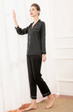 19mm Women 100% Mulberry Long Sleeve Silk Pajama Set - Black