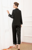 19mm Women 100% Mulberry Long Sleeve Silk Pajama Set - Black