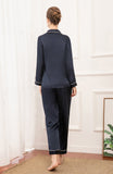 19mm Women 100% Mulberry Long Sleeve Silk Pajama Set - Navy Blue