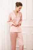 19mm Women 100% Mulberry Long Sleeve Silk Pajama Set - Pink