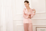 19mm Women 100% Mulberry Long Sleeve Silk Pajama Set - Pink