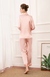 19mm Women 100% Mulberry Long Sleeve Silk Pajama Set - Pink
