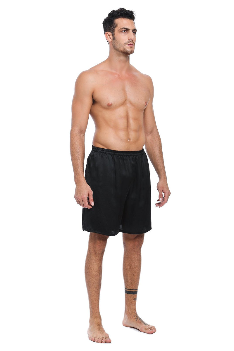 100% Mulberry Silk Boxer Shorts for Men - Black
