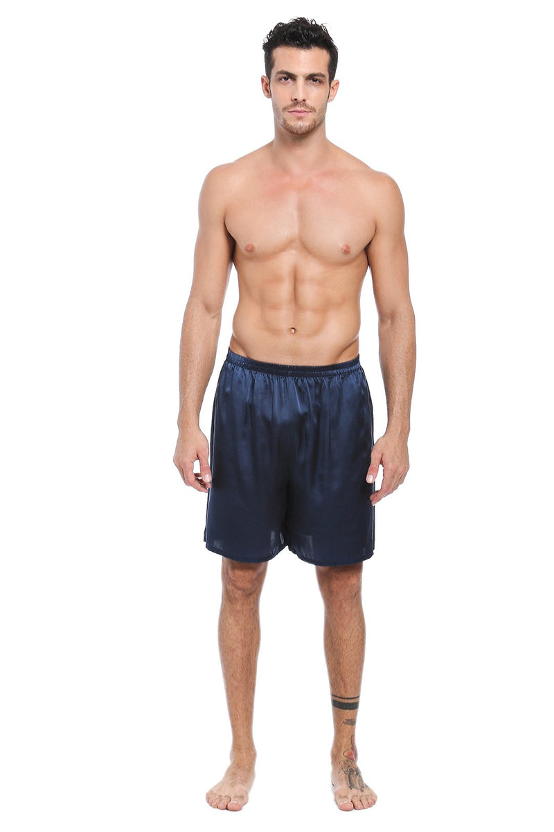 100% Mulberry Silk Boxer Shorts for Men - Navy Blue
