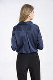 100% Mulberry Silk Blouse with Gift Box-Navy Blue
