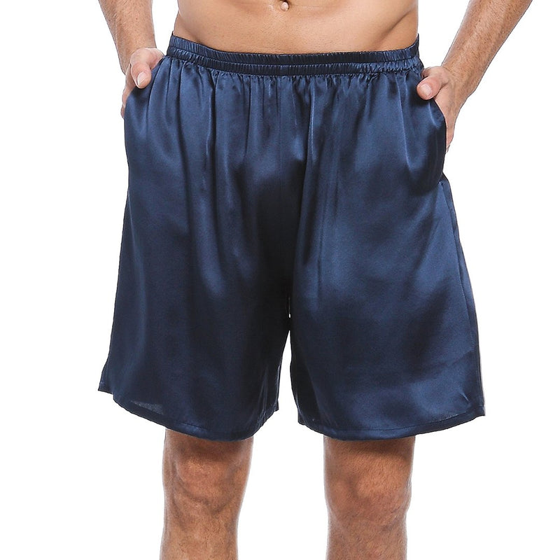 100% Mulberry Silk Boxer Shorts for Men - Navy Blue