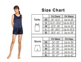 100% Mulberry Silk Pajama Set - Tank and Shorts - Navy Blue